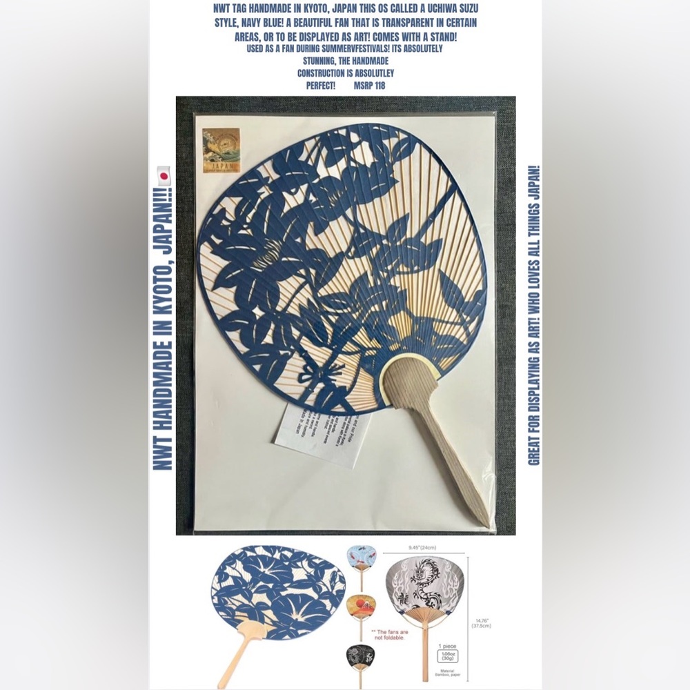 NWT HANDMADE IN KYOTO, JAPAN UCHIWA FAN!